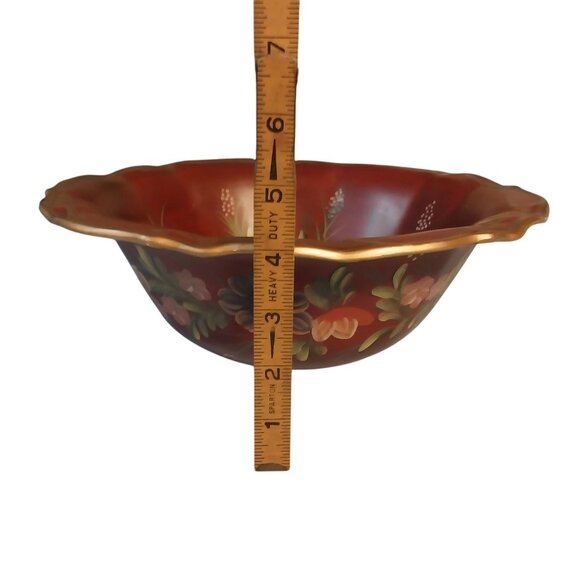 Maroon Tole Style Hand Painted Ceramic Bowl - Picture 8 of 9